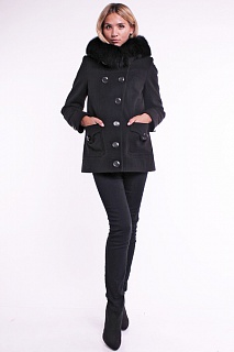 Пальто "Аманда" черное с мехом